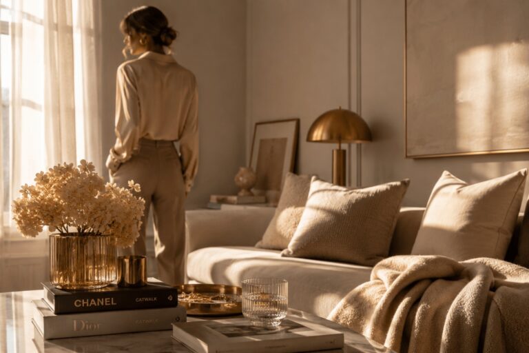 Elegante luxuriöse Wohnatmosphäre mit harmonischen Naturfarben und moderner Farbpsychologie