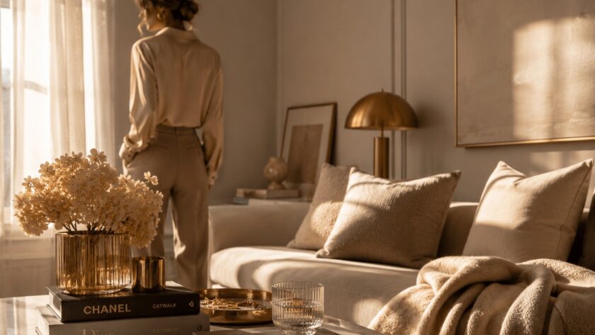Elegante luxuriöse Wohnatmosphäre mit harmonischen Naturfarben und moderner Farbpsychologie
