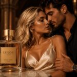 Luxuriöses italienisches Paar mit elegantem Parfum in moderner glamouröser Beauty Atmosphäre