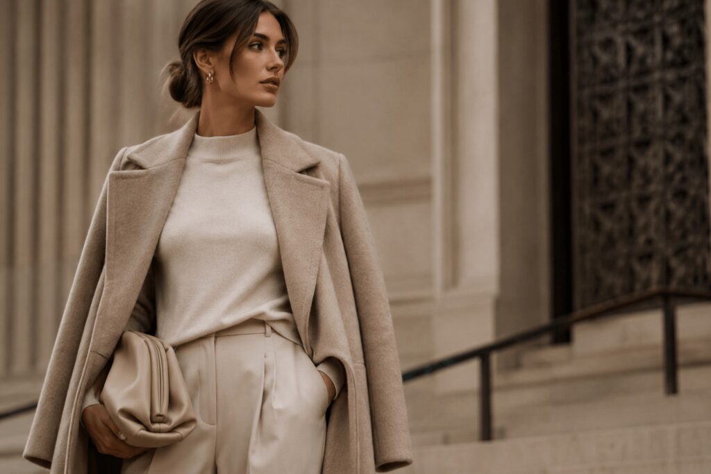 Elegante moderne Quiet Luxury Fashion mit hochwertiger minimalistischer Ästhetik