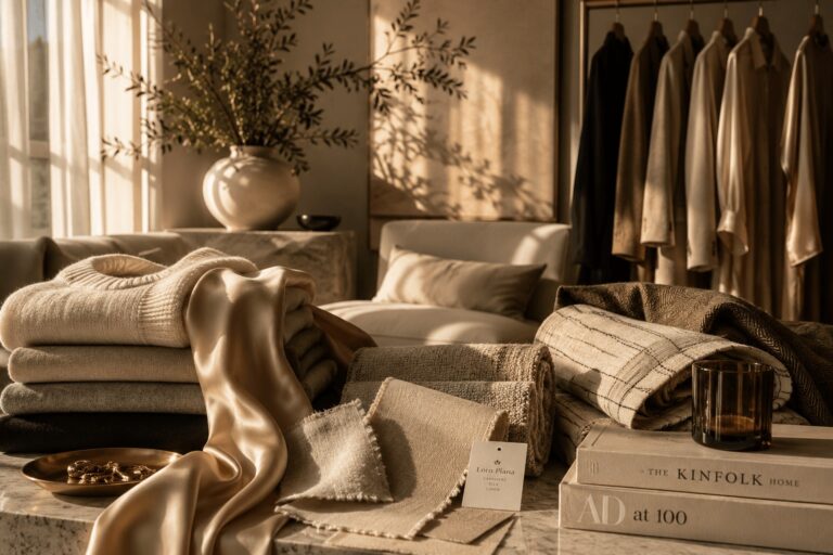 Moderne Fashion mit hochwertiger Stoffwirkung und eleganter Materialästhetik